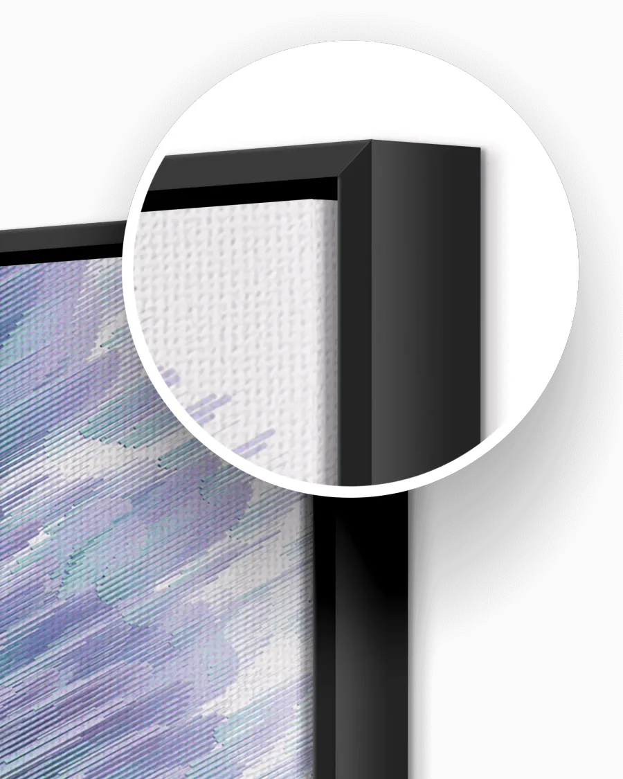 Close-up of the canvas texture and the gap between canvas and frame