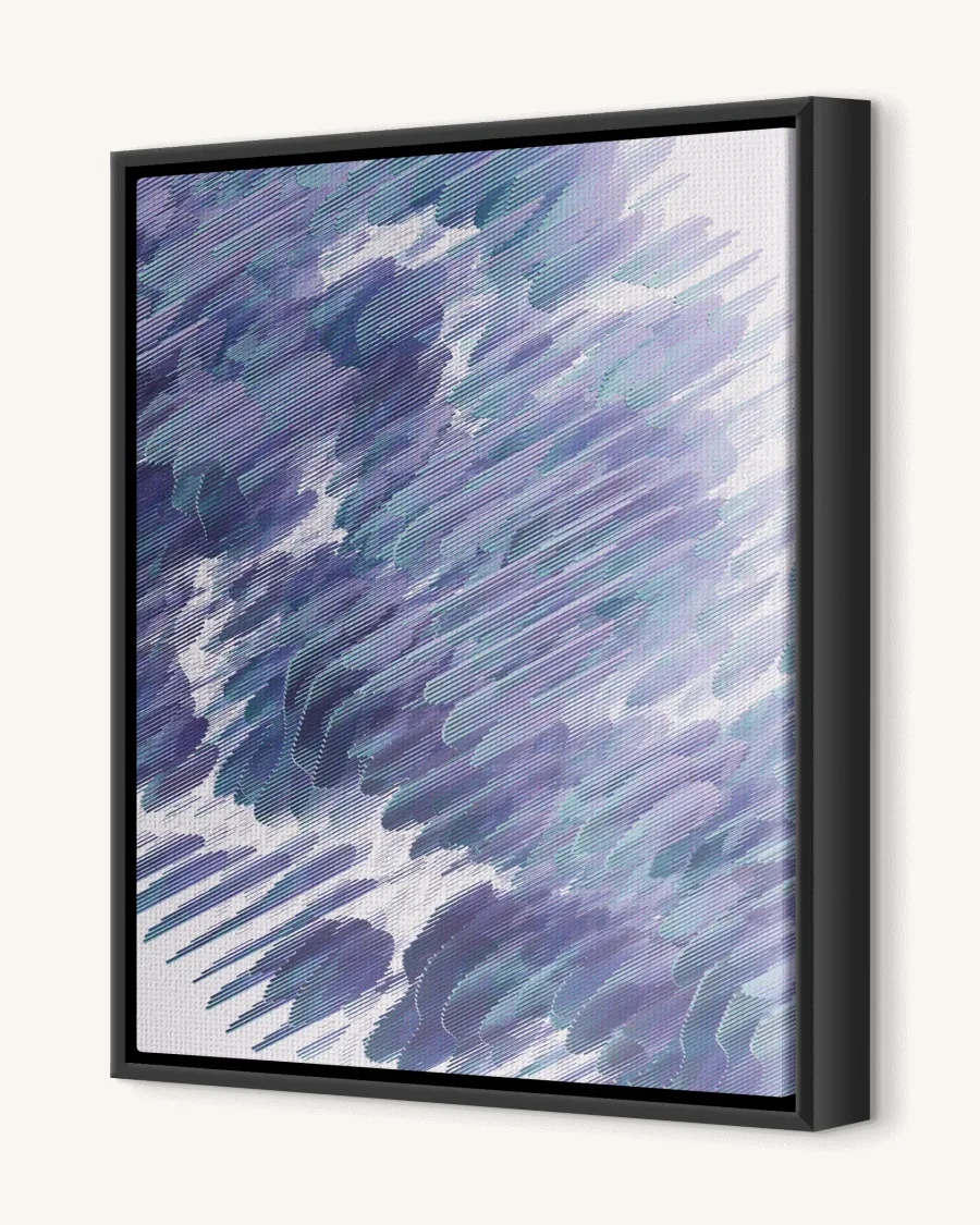 A framed canvas in a slim black floating frame