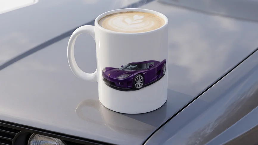 Personalised mug with vehicle artwork